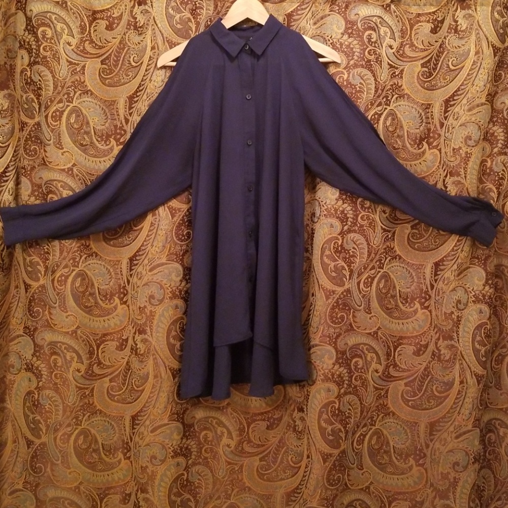 Dark Blue Cold Shoulder Blouse